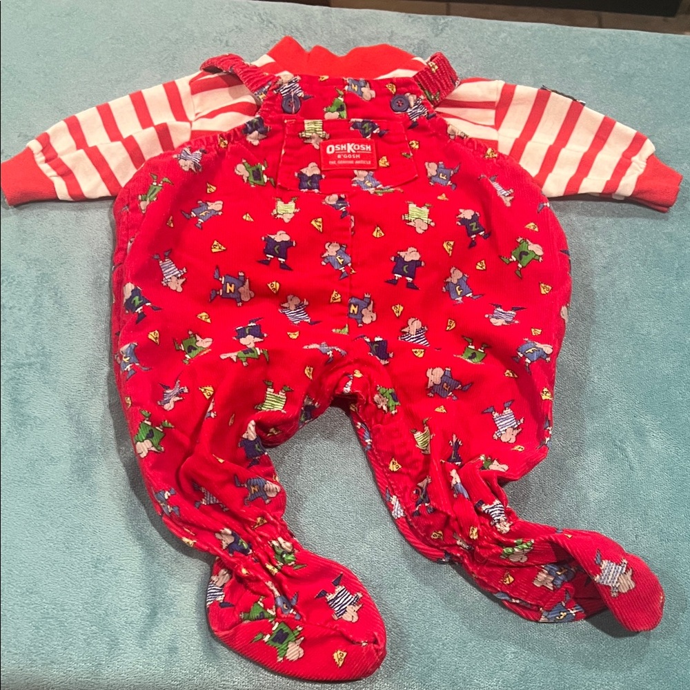 OshKosh B'gosh Vintage Mice Corduroy Footie Overall and Matching Shirt